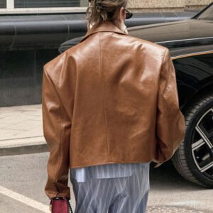 Suit collar leather jacket for women, design, temperament, fashionable commuting