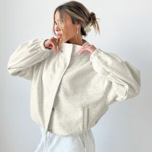 Simple and fashionable short jacket, stand collar sweatshirt, coat for women, design, temperament and commuting