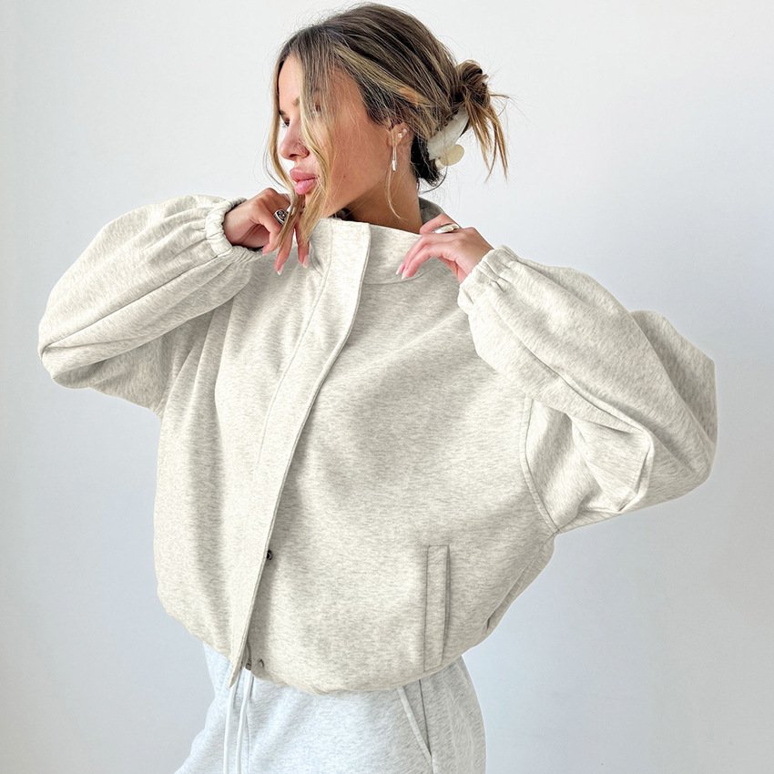 Simple and fashionable short jacket, stand collar sweatshirt, coat for women, design, temperament and commuting - Image 4