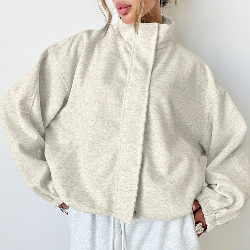 Simple and fashionable short jacket, stand collar sweatshirt, coat for women, design, temperament and commuting - Image 8