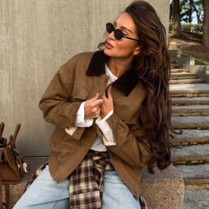 Bath style corduroy spliced suede jacket Retro slim-fit frosted velvet women's jacket