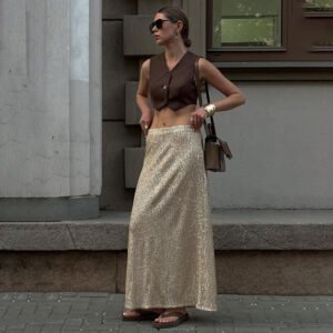 Sequined skirt for women street fashion long sexy hottie high waist