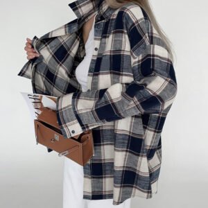 Plaid long-sleeved shirt loose casual lazy style large plaid shirt jacket