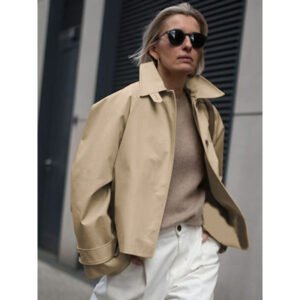Autumn British style design long-sleeved stand collar loose trendy khaki windbreaker jacket for women