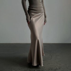 Fishtail Skirt Satin Satin Long High Waist Cover Hips Floor-length Fishtail Skirt