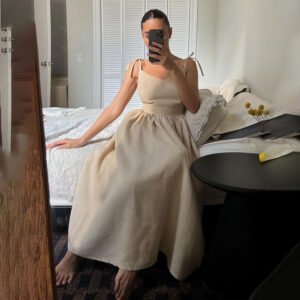 Pure cotton collar suspender dress for women, spring temperament, elegant and sexy strappy backless dress