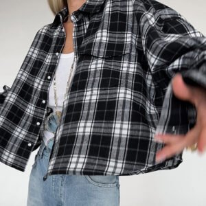 Fashionable classic versatile black and white plaid shirt women's style long-sleeved plaid jacket