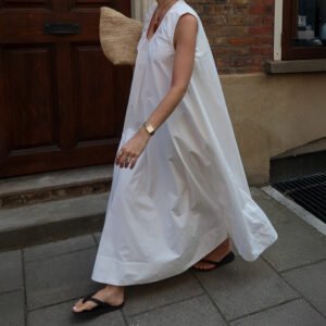 Sleeveless dress pure cotton vacation casual collar loose long skirt dress
