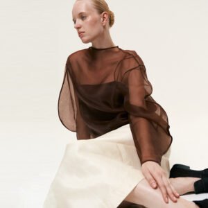 Fashionable see-through mesh long-sleeved tops feminine shirts niche