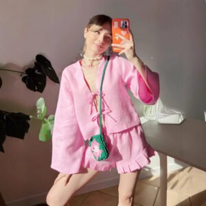 Pure cotton strappy cardigan + shorts set loose casual shorts set for women