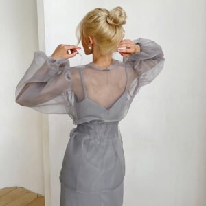 Sexy black see-through mesh shirt jacket for women niche long-sleeved shirt blouse layering