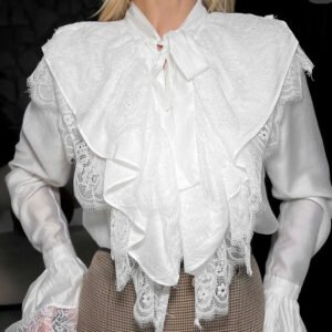 Xiaoxiangfeng lace stitching lace-up shirt is stylish and stylish for commuting