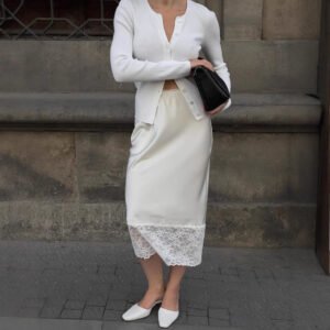 Lace splicing skirt women's solid color satin lace skirt