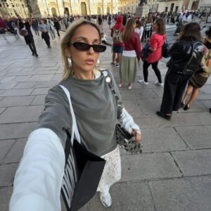 White lace skirt summer street trend jacquard hollow back slit lace skirt