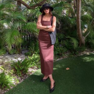 Simple solid color square neck suspender dress slim fit cotton and linen long dress