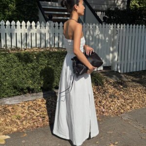 Strapless dress, vacation off-shoulder pleated high-waisted long dress