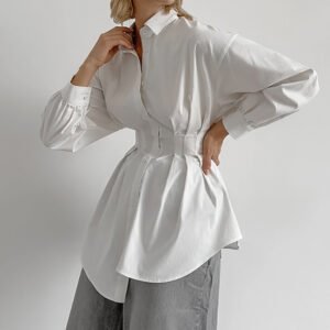High-end temperament waisted long-sleeved shirt women's commuting long shirt women's clothing