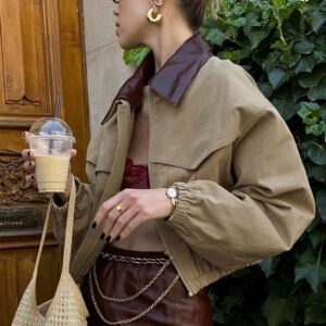 Retro contrasting color lapel long-sleeved jacket for women, design, temperament, fashionable commuting