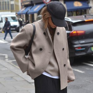Retro Brown Woolen Jacket Women's Collar Commuting Warm Outerwear