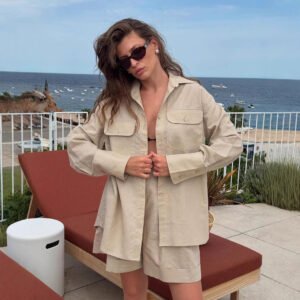 Pure cotton long-sleeved shirt shorts suit women's summer loose breathable fashionable casual suit