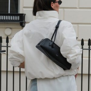 Loose drawstring outdoor jacket design white black stand collar windbreaker