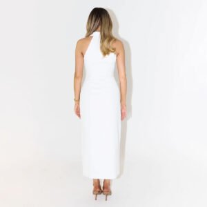 Fashionable and simple slit long dress year lapel sleeveless dress for women
