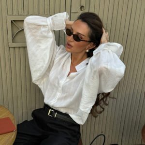 Autumn-style stand-collar loose shirt with long sleeves, stylish, casual and commuting design