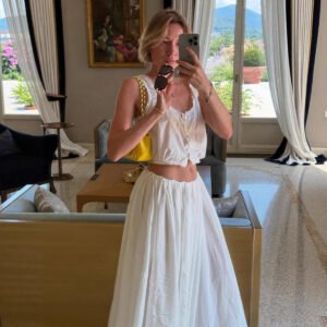 Skirt Women's Solid Color Pleated Waist Swing Resort Style Skirt Umbrella Skirt