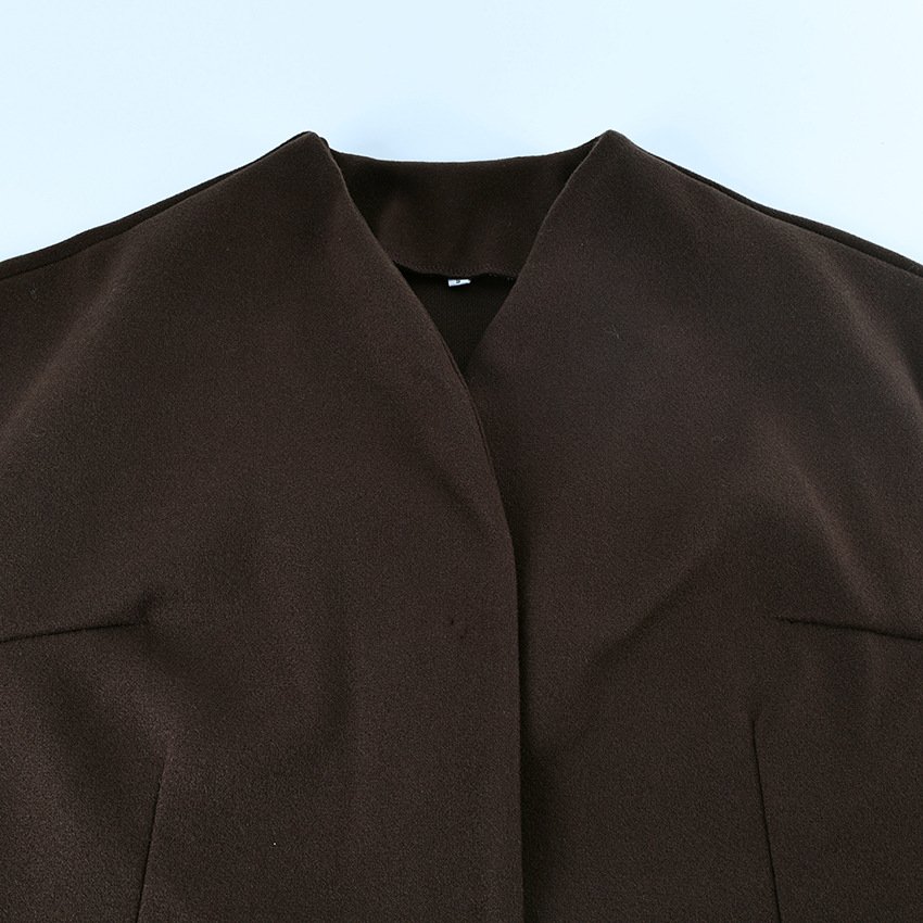 High-end brown waisted woolen jacket for women with stylish design and stylish style - Image 10