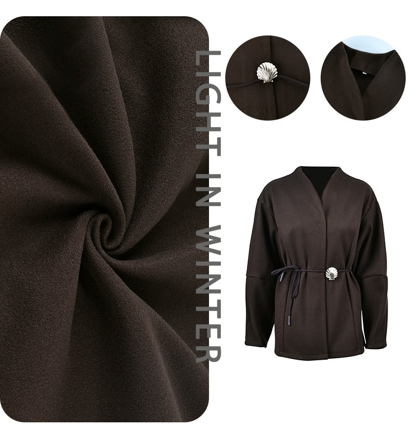 High-end brown waisted woolen jacket for women with stylish design and stylish style - Image 12