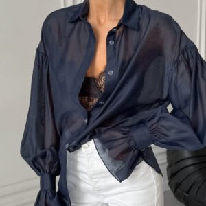 Autumn see-through long-sleeved shirt for women with design sense, fashionable temperament, casual commuting shirt