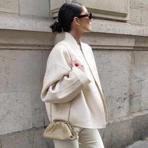 Woolen coat, woolen top, loose splicing design, warm women's short clothing