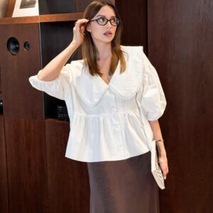Fashionable commuter cardigan top white collar shirt slim shirt