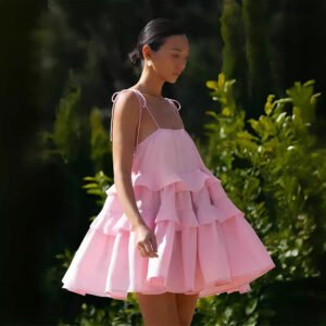suspender dress multi-layered ruffle cake skirt short backless suspender dress