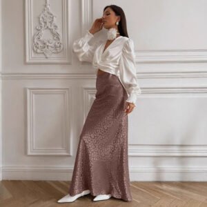 Jacquard leopard print skirt trendy hip-covering jacquard leopard print long skirt